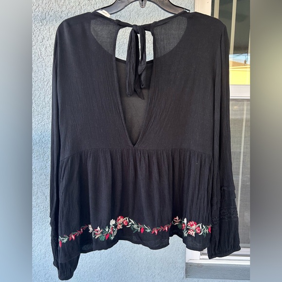 American Eagle Women's Embroidered Babydoll Open Back Boho Festival Top M - Picture 2 of 5